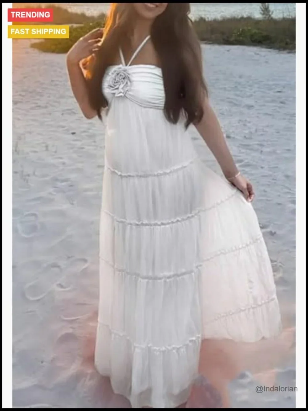 Polyester Spandex Maxi Dress with 3D Flower Embellishments